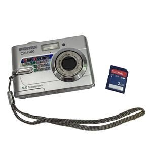 Pentax Optio 50L 5.0MP Digital Camera Silver w/ 2GB SD Card - Tested Working